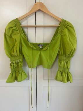 Urban Outfitters Lime Green Puff-Sleeve Cropped Top